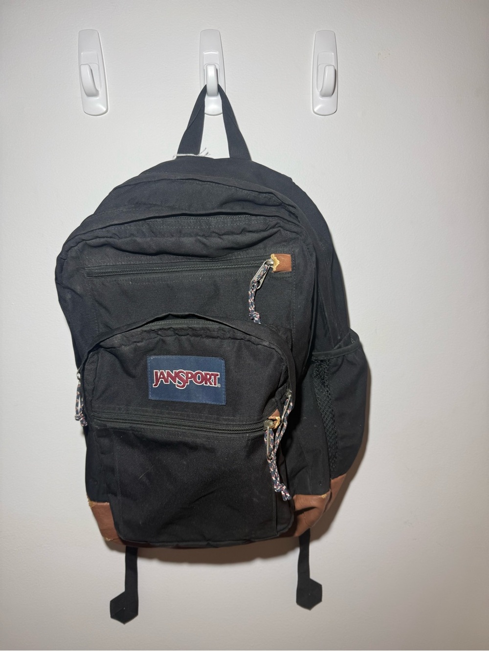 Jansport Black Backpack with Brown Suede Accents